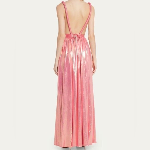 NWT Bronx and Banco Runway Goddess Metallic Deep V-Neck Gown Pink sz M - Picture 11 of 13
